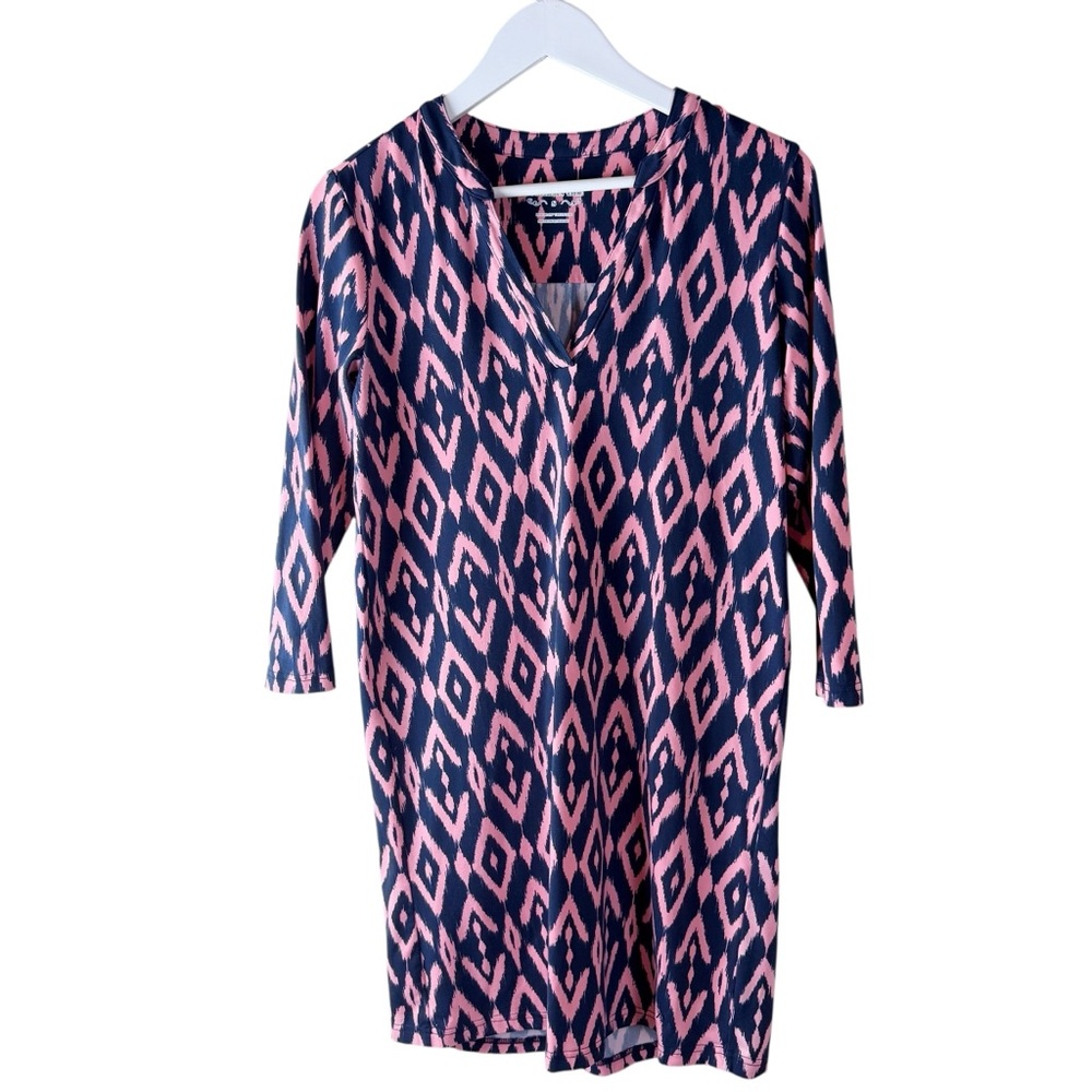 Southern Tide Ikat Print‎ Stretchy Shift Resort Preppy Pink Navy Dress Small